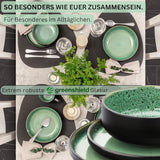SÄNGER Greenwich | Steinzeug-Geschirrset, 18-teilig, Tellerset für 6 Personen, Geschirrset (6 Speiseteller, 6 Dessertteller, 6 Schüsseln), grün, kratzfest, Essgeschirr | DIE VALUE-KOLLEKTION