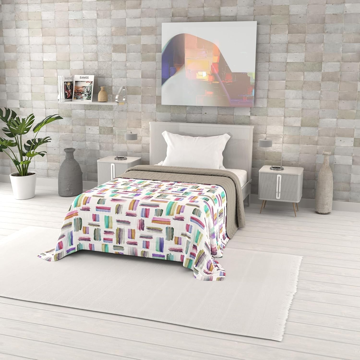 Fantasiebedruckte Sommerdecke, Polyesterfüllung, Blütenblätter, 260 x 270 cm. Steppdecken und Steppdecken Naty Shop, mehrfarbig, 220 x 270 cm