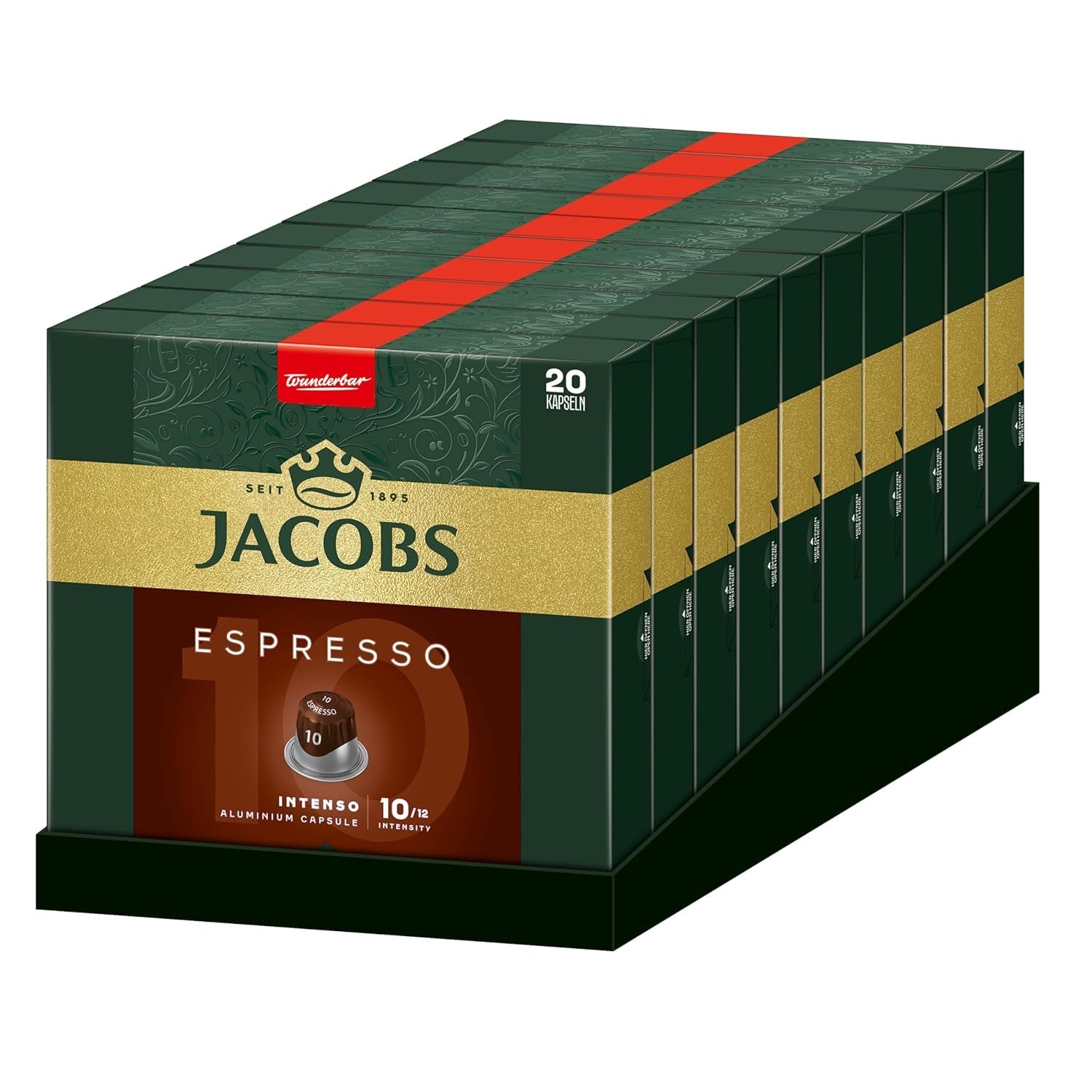 Jacobs Kaffeekapseln Espresso Intenso, Intensität 10/12, 10 x 20 Getränke, Nespresso* kompatible Kaffeekapseln, 200 Kapseln