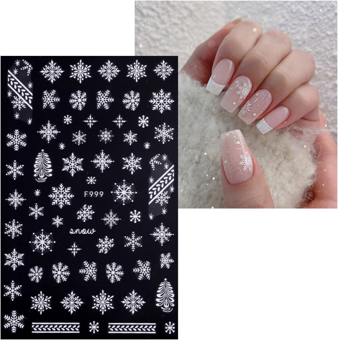 JMEOWIO Nagelsticker Weihnachten Weiß Glitter 8 Blatt Nail Art Sticker Selbstklebend Nagelaufkleber Schneeflocke Winter Urlaub Dekoration Nageldesign Zubehör