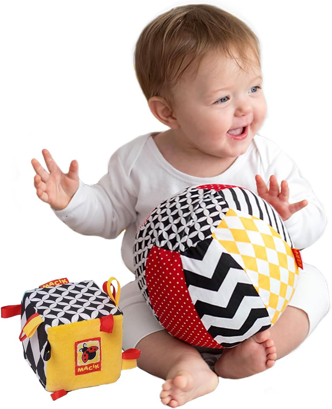 magdum 2 Set Baby Würfelspiel + Stoffball - Motorikspielzeug ab 1 Jahr - Spielzeug für Kinder 6 Monate - Montessori Spielzeug - Lernspielzeug 1 Jahr - Geschenk für Kinder - Ball für Kinder - Würfel für Kinder - Geschenke für Kinder Spielzeug Bebe Naty Shop Standardtitel