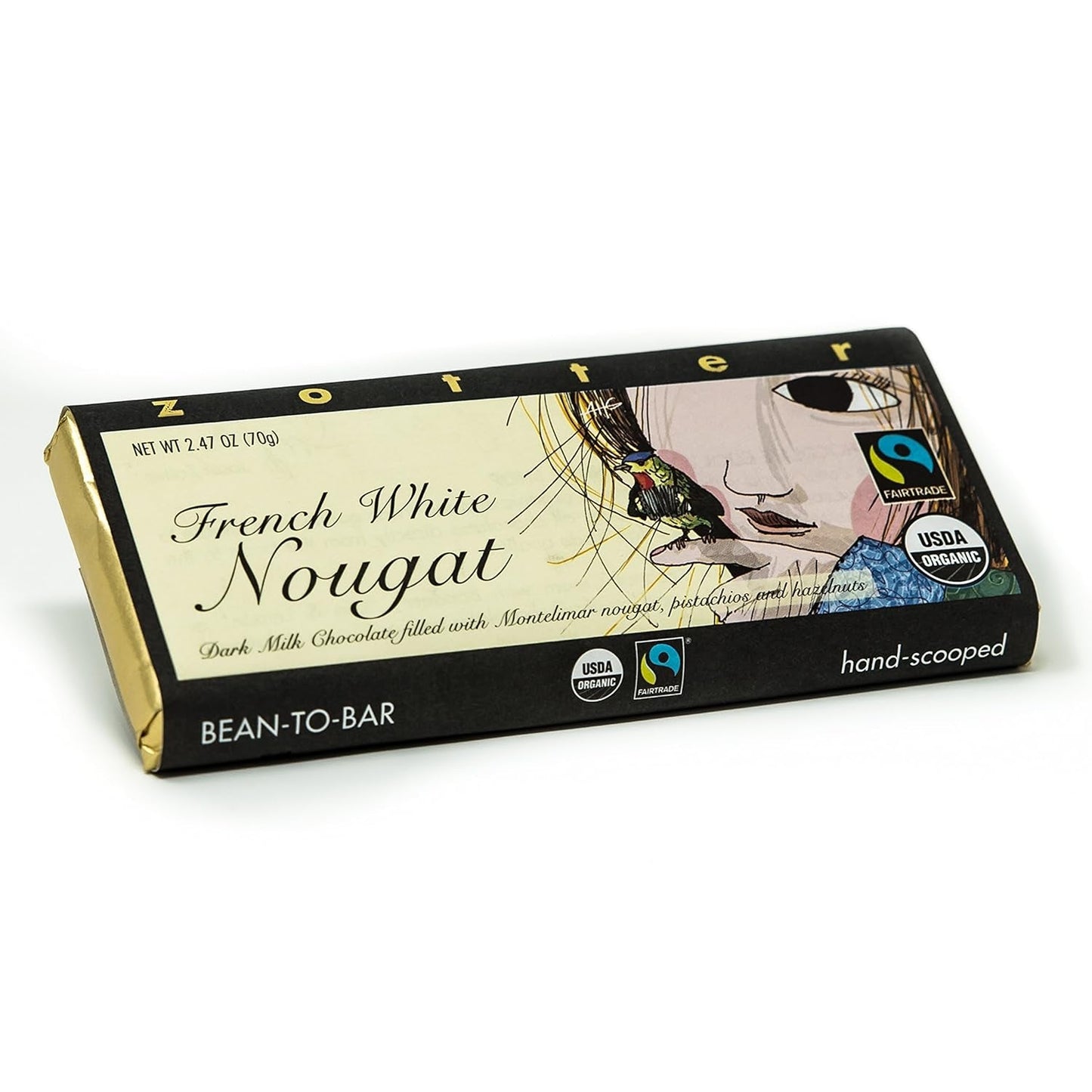 Milchschokolade und französisches Nougat, handgemacht (70 g) - Bio