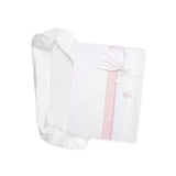 Weißes und rosafarbenes Babybett-Bettwäscheset, 1 Spannbettlaken, 1 Oberlaken mit Aida-Bandstickerei und 1 Kissenbezug, 100 % Baumwolle, hergestellt in Italien Naty Shop Quilts & Quilts Pink