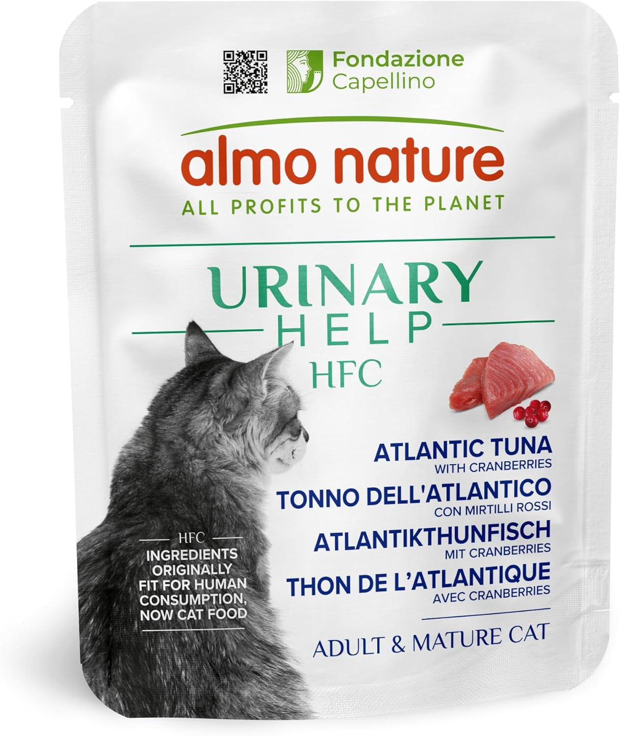 Almo Nature HFC Urinary Help – Nassfutter für Katzen – Unterstützung für die Harnwege – Atlantischer Tunfisch & Cranberries – Human Grade, Monoprotein, Glutenfrei – 24 x 50 g