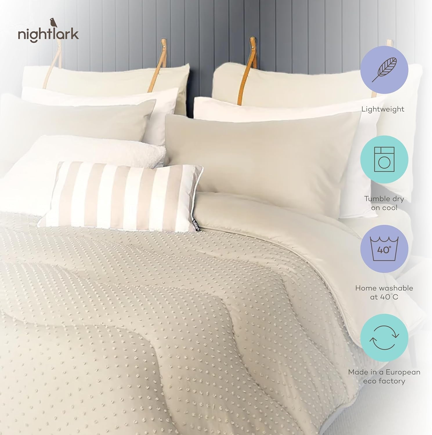 Night Lark Bettdecke ohne Bezug, 4,5 Tog, King Size, Tufted Dot Collection, Luxusbettwäsche, hypoallergen, maschinenwaschbar, warme Sandbettdecken und Steppdecken Naty Shop