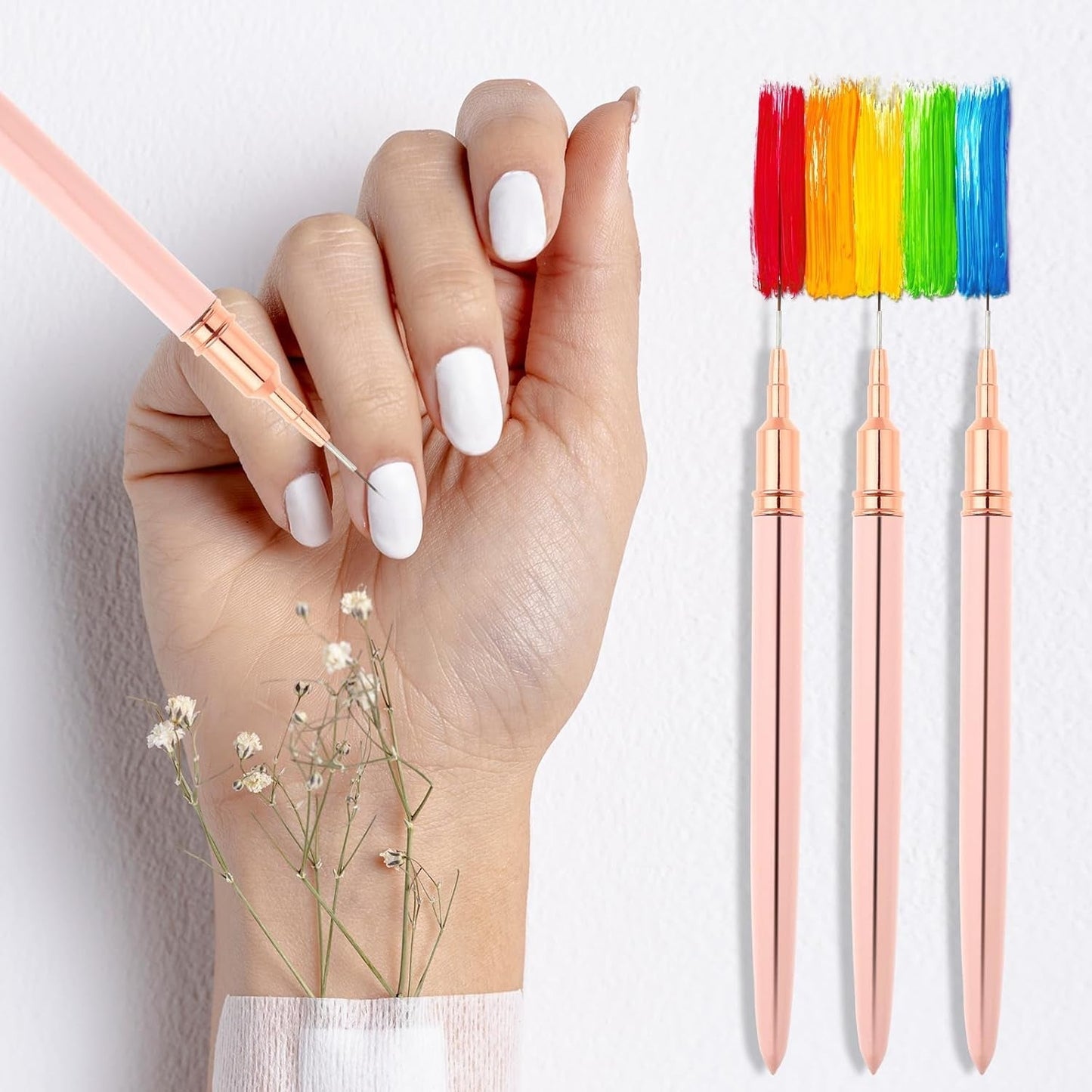 Nail Art Liner-Brush 5-Teiliges Gel-Nagellack-Malerei-Nagel-Punkt-Zeichnungs-Werkzeug Für Lange Linien Kunst-Design-Stift-Set Metallgriff Nail-Art-Design-Binsel Für Frauen