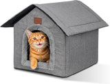 Katzenhaus Outdoor Winterfest, Katzenhöhle, Hundehöhle mit abnehmbarem Plüschkissen, Wasserdichter Wetterfester, Hundehütte Indoor, Hundehaus für Drinnen/Indoor 35x30x35cm (Grau, S)