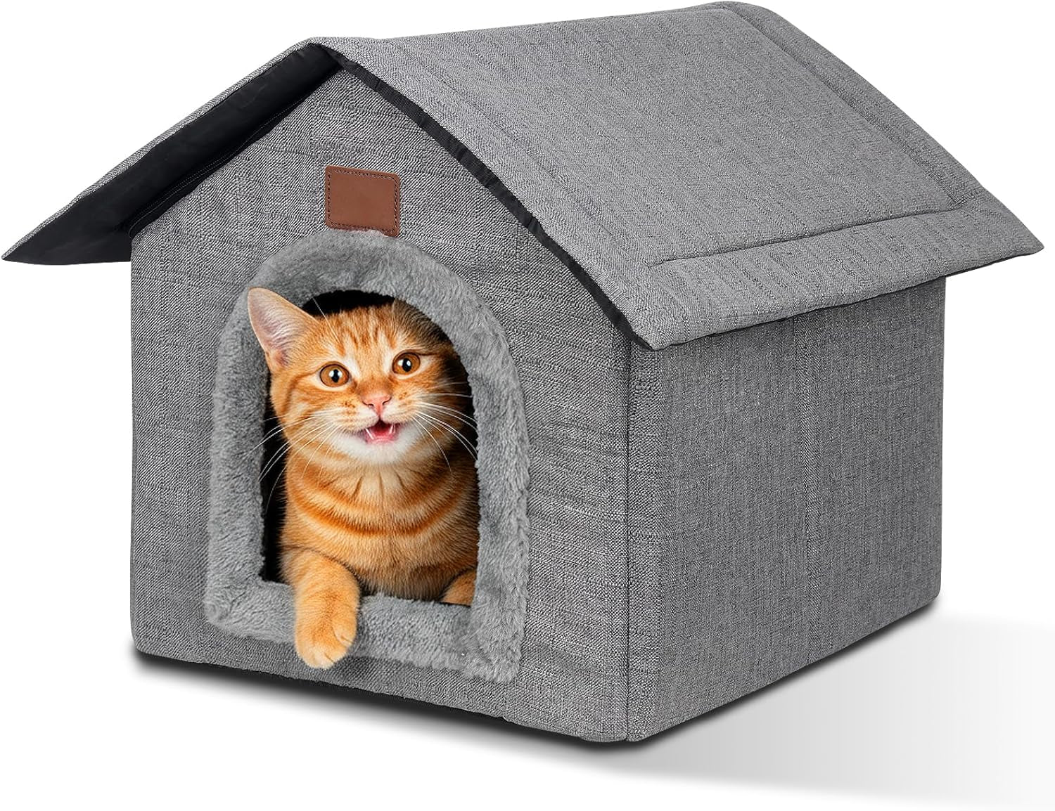 Katzenhaus Outdoor Winterfest, Katzenhöhle, Hundehöhle mit abnehmbarem Plüschkissen, Wasserdichter Wetterfester, Hundehütte Indoor, Hundehaus für Drinnen/Indoor 35x30x35cm (Grau, S)
