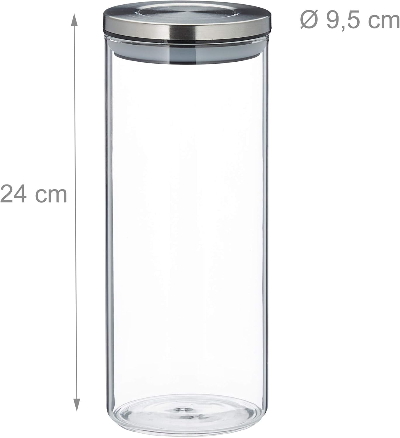 Relaxdays Vorratsgläser 3er Set, versiegelt, Edelstahldeckel, für Nudeln, Müsli und Reis, 1,5 Liter Küchenbehälter, transparent silber, 24 x 9,5 x 9,5 cm, transparente silberne Frischhaltedosen Naty Shop