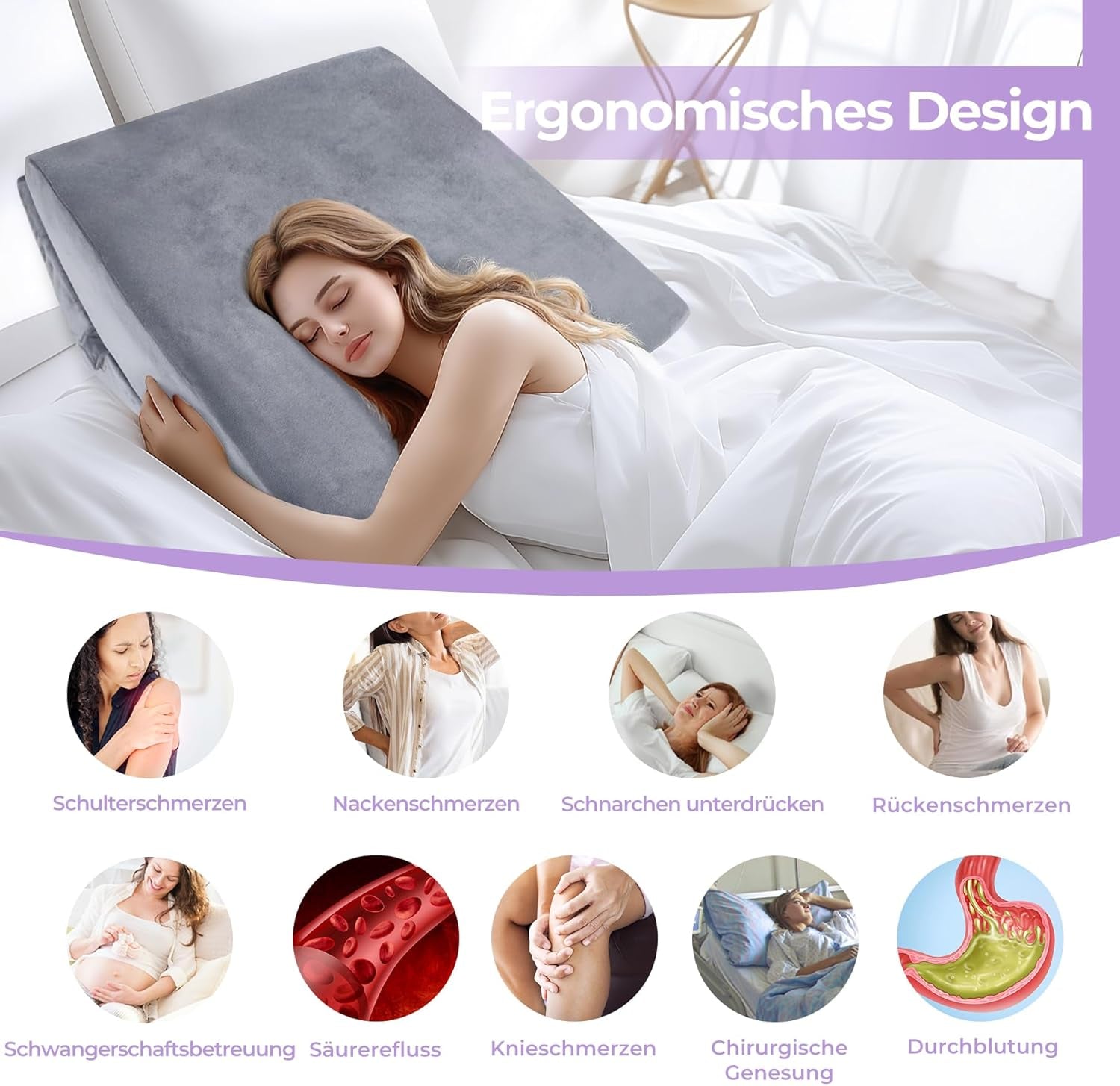 Verstellbares Federkissen aus hochdichtem Schaumstoff, ergonomisches Rückenkissen für Bett und Sofa, Anti-Reflux-Lesekissen zum Schlafen, Spielen, Fernsehen (schwer)