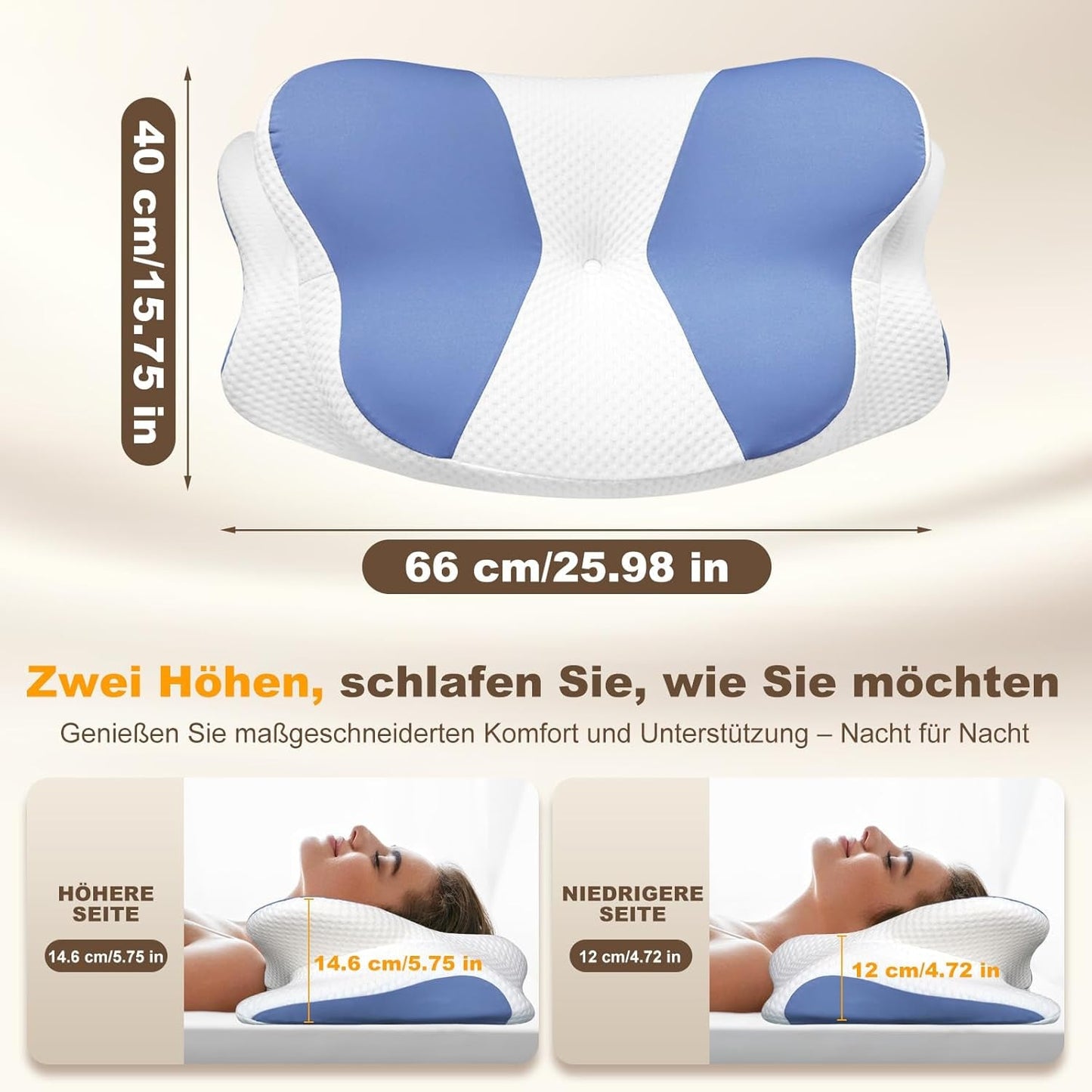 Ergonomisches Seitenschläferkissen – Nackenkissen, Nacken- und Schulterschmerzen-Stützkissen, orthopädisches Memory-Schaum-Nackenstützkissen für Bauch, Rücken und Seitenschläfer mit Nackenstütze, zervikale orthopädische Kissen, Naty Shop