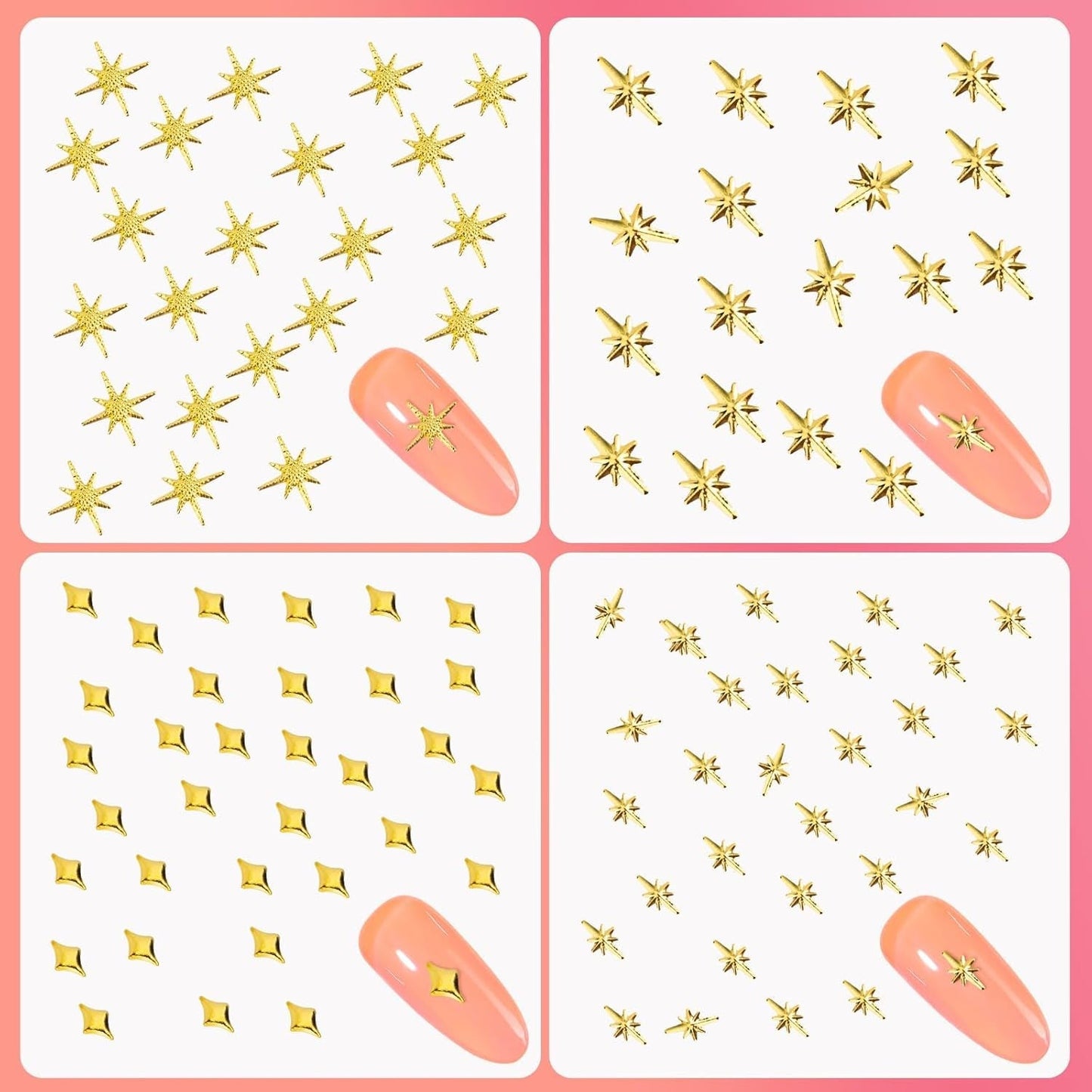 400 Stück Gold Silber Stern Nail Charms Nägel, 3D Metall Star Nagelkunst Dekorations, Star Nail Design Gemischt Größe Form Nägel Zubehör