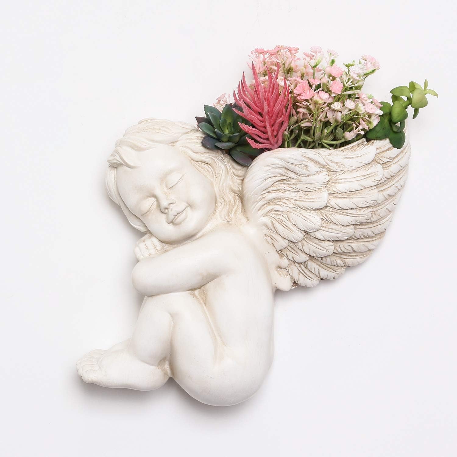 Wand- und flache Oberflächenmontage-Blumentopf, 20 cm Höhe, Engelskopf, Wandmontage, Blumenständer, Vase, Puppengesicht, Harztopf, Tisch, Pflanzenbehälter, Töpfe