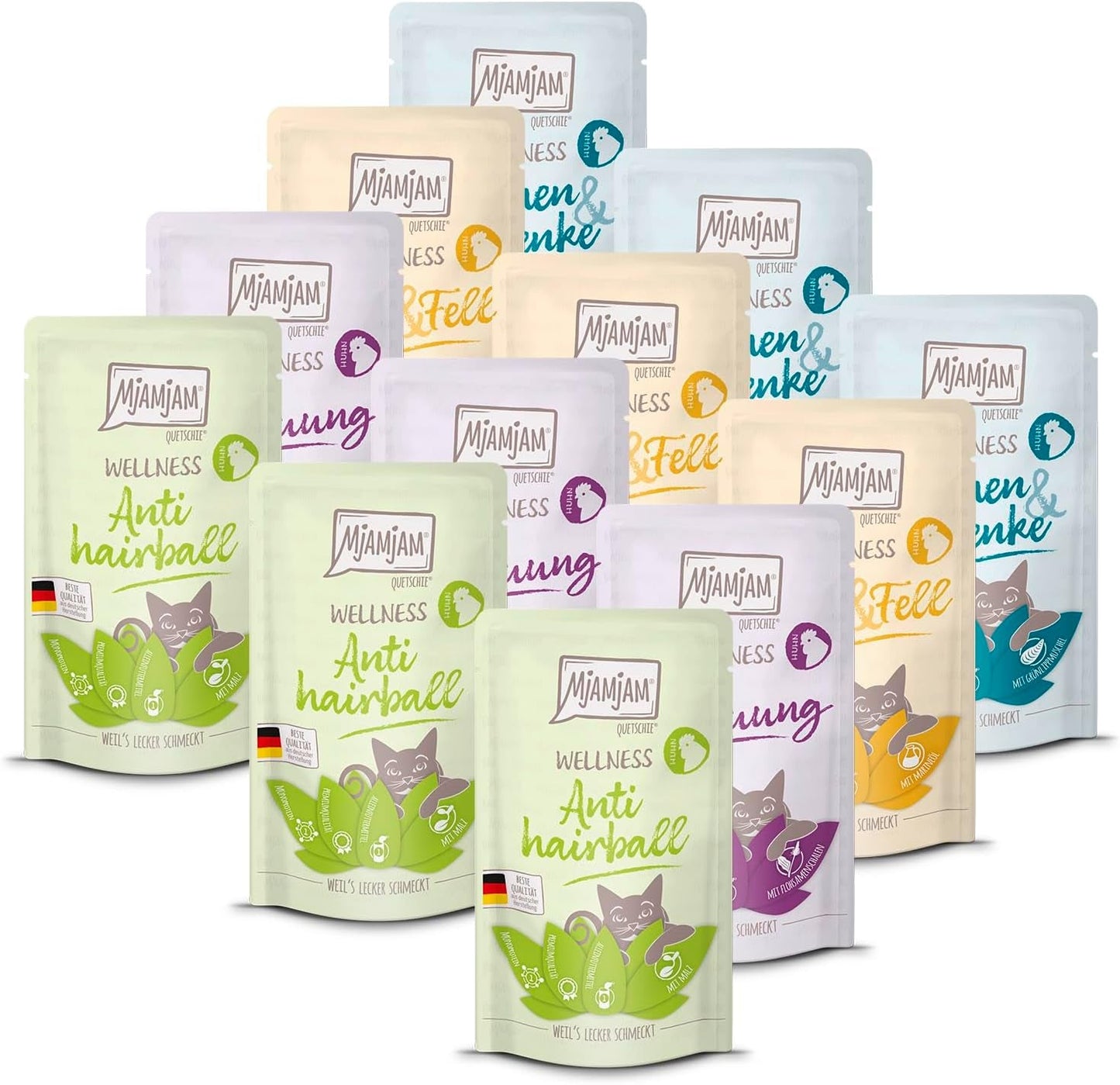 MjAMjAM – Premium-Nassfutter für Katzen – Huhn-Wellness-Packung, 12er-Pack (12 x 125 g), getreidefrei mit extra Fleisch