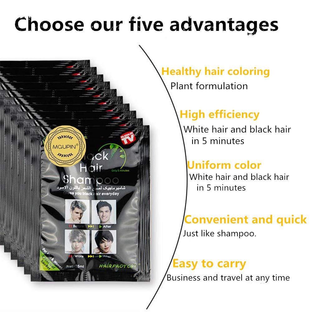 Natürliche Inhaltsstoffe, sofortiges schwarzes Haarfärbe-Shampoo, halbpermanente schwarze Haarfarbe, einfach anzuwenden, langlebig, natürliche Inhaltsstoffe (10 Stück, schwarz) Naty Shop Haarfärbemittel