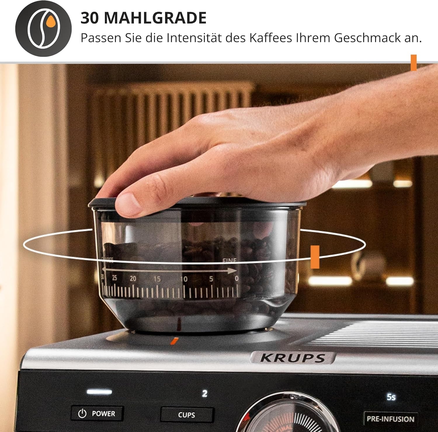 Krups Precision manuelle Espressomaschine mit Siebträger und Mahlwerk, Barista-Kaffeemaschine mit intuitivem Bedienfeld, Vorbrüheinstellungen, Espressomaschine mit Dampfdüse, schnelles Aufheizen, XP801T10