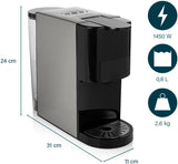 Princess 4-in-1-Mehrkapsel-Espressomaschine – 1450 Watt, Kapseln, Pads, gemahlener Kaffee, BPA-frei, 249450, 01.249450.01.001, Schwarz, Silber
