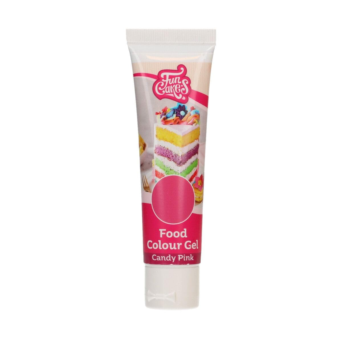 Lebensmittelfarbe Funcakes Gel Candy Pink: Hochkonzentrierte Lebensmittelfarbe für Teig, Creme, Fondant, Marzipan, Gebäck, einfache Dosierung, einzelne Tropfen für lebendige Farben, Halal, 30 g