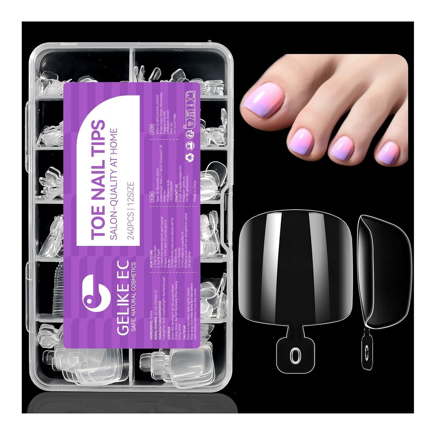 Gelike Ec Short Almond Nails – Weiche Nägel mit vollständiger Abdeckung, vorpolierte künstliche Nägel für Nagelverlängerungen, Nagelstudio zu Hause, DIY-Salon, 120 Stück, 12 Größen