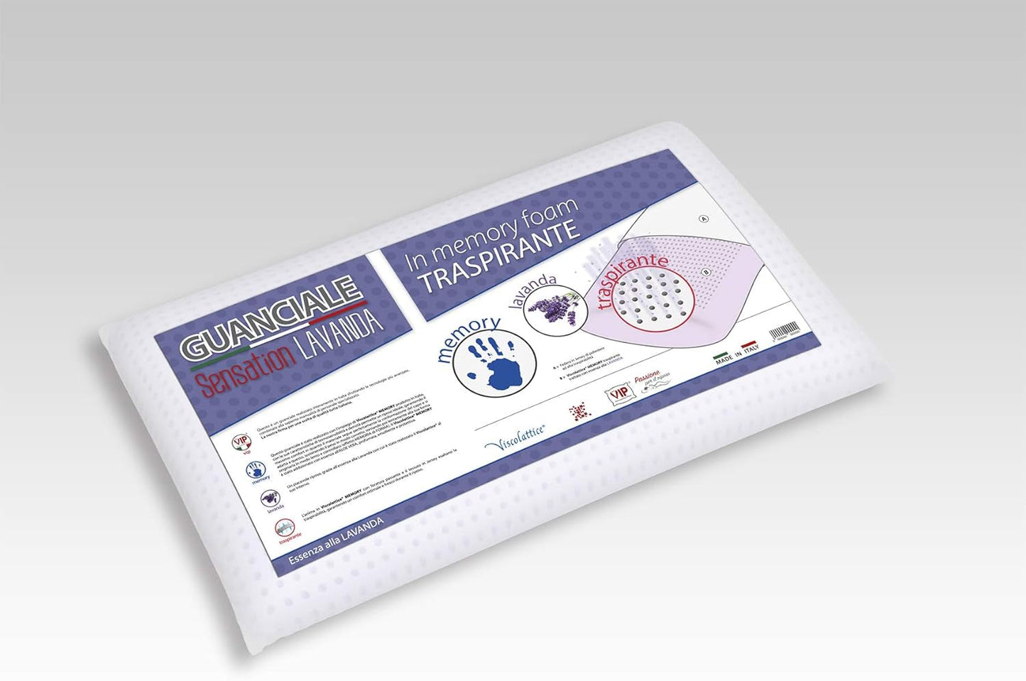 V.I.P. Very Important Pillow Seifenkissen, Locken, Memory-Schaum, mit Lavendelbehandlung, 42 x 72 x 11, hergestellt in Italien, weiß, C.854492 Naty Shop Standardkissen Weiße Seife mit Schlupfloch Viscolattice Memory Con Trattamento Lavendel – Saponetta