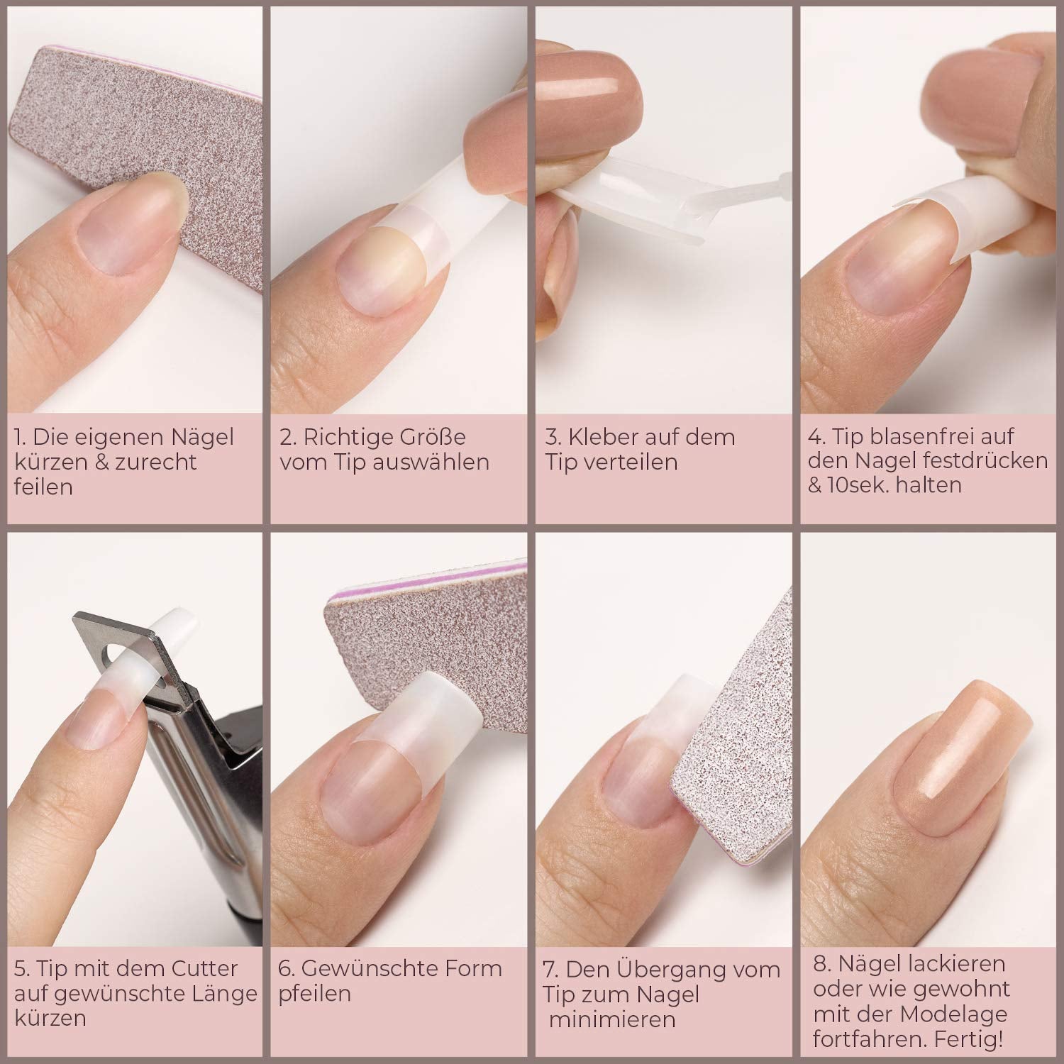 ® Künstliche Nägel zum Aufkleben, 500 Stück, künstliche Nägel – stabile Gelnägel – Nägel in Studioqualität (natürliche Farbe)