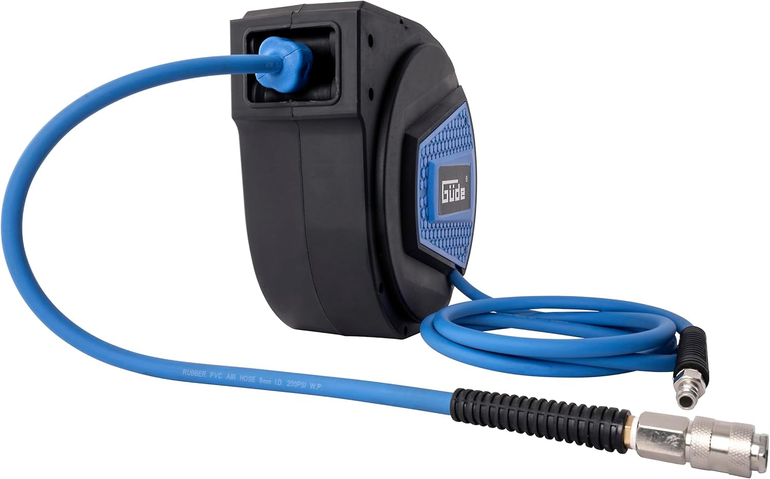 Automatischer Schlauchaufroller Güde 10 m (Arbeitsdruck 12 bar, 180° Drehung, extrem flexibler Druckluftschlauch, öl- und temperaturbeständig, Anschlussgewinde 1/4", Wandhalterung)