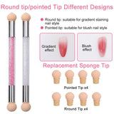 2 Stück Nail Art Rendering-Werkzeuge Doppelter Kopf, Schwammpinsel-Applikator inkl. 8 Ersatzköpfe, Nail Art Schwamm und Tupfpinsel (Weiß, Rosa)