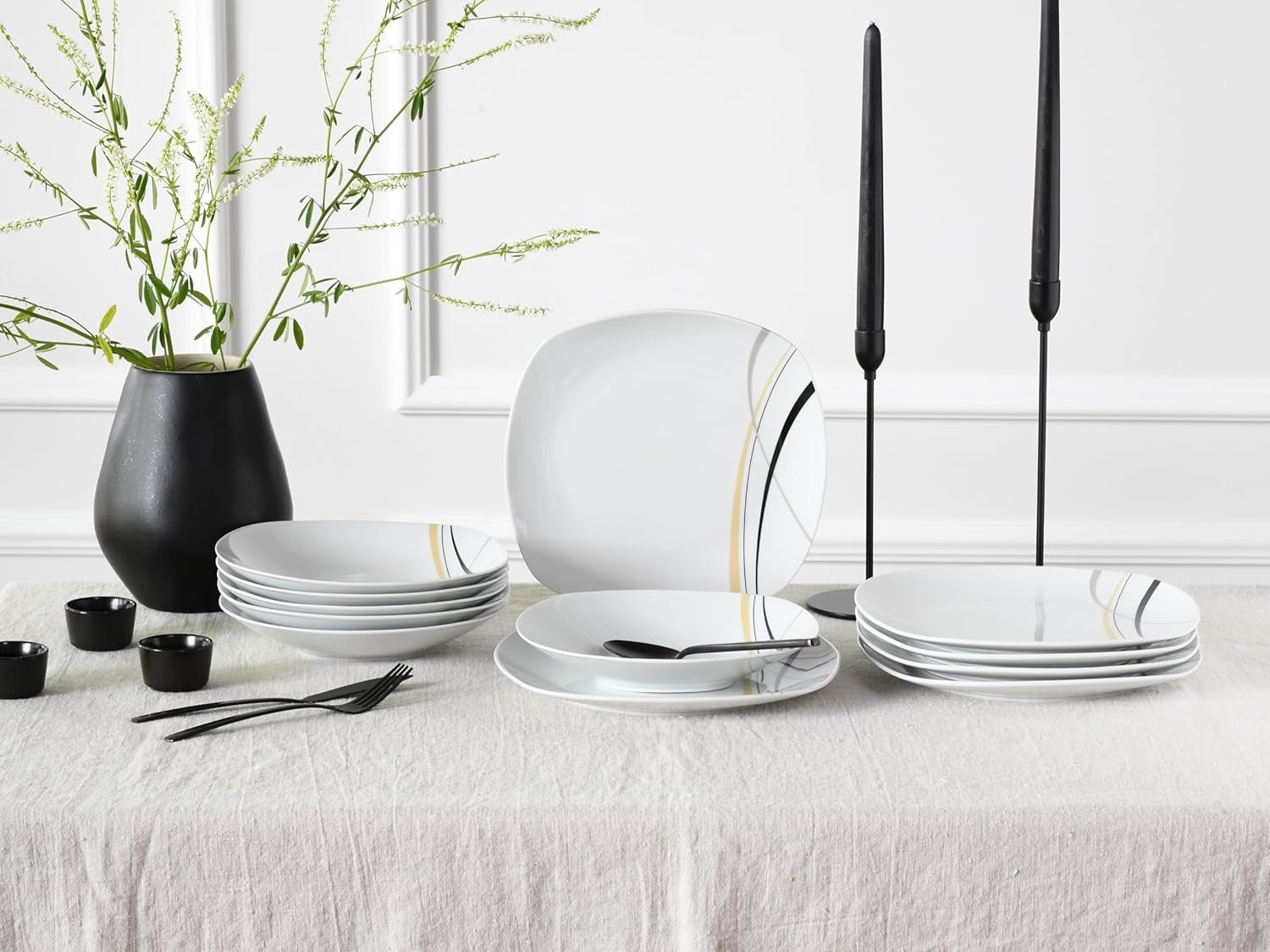 CreaTable 24029 Square City Line Serie 6-Personen-Porzellan-Geschirrset, 12-teilig, spülmaschinen- und mikrowellengeeignet, hochwertige Herstellung