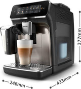 PHILIPS automatische Espressomaschine 3300-Serie – 6 Getränke, moderner Farb-Touchscreen, LatteGo-Milchzubereitungssystem, SilentBrew, 100 % Keramikmahlwerk, AquaClean-Filter. Schwarzchrom (EP3347/90)