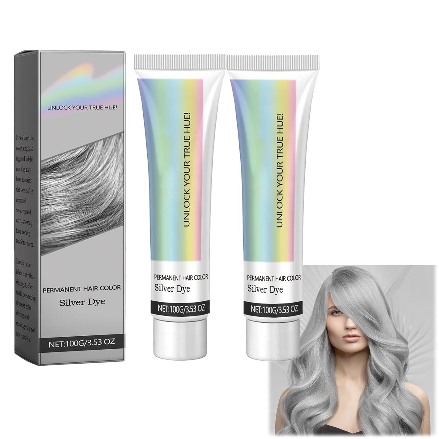 Haarfarbe Silber Silbergrau Natürliche Haarfarbe Creme Temporäre Haarfarbe Creme Graue Haarfarbe Creme Semi Permanent Silber Haarfarbe für alle Haartypen 2 Stück Naty Shop Haarfarbe Standardtitel
