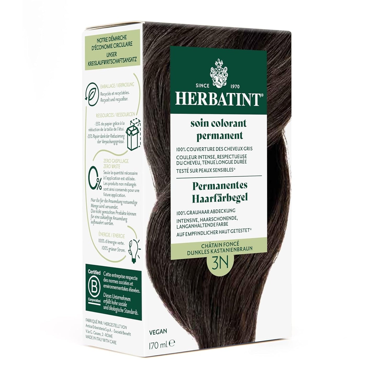 Permanentes Haarfärbegel 6N Dunkelblond – 170 ml I Ammoniakfrei, 100 % Abdeckung von grauem Haar I Getestet auf empfindlicher Haut, mit 8 Pflanzenextrakten Haarfärbemittel Naty Shop 3N Dunkelkastanie