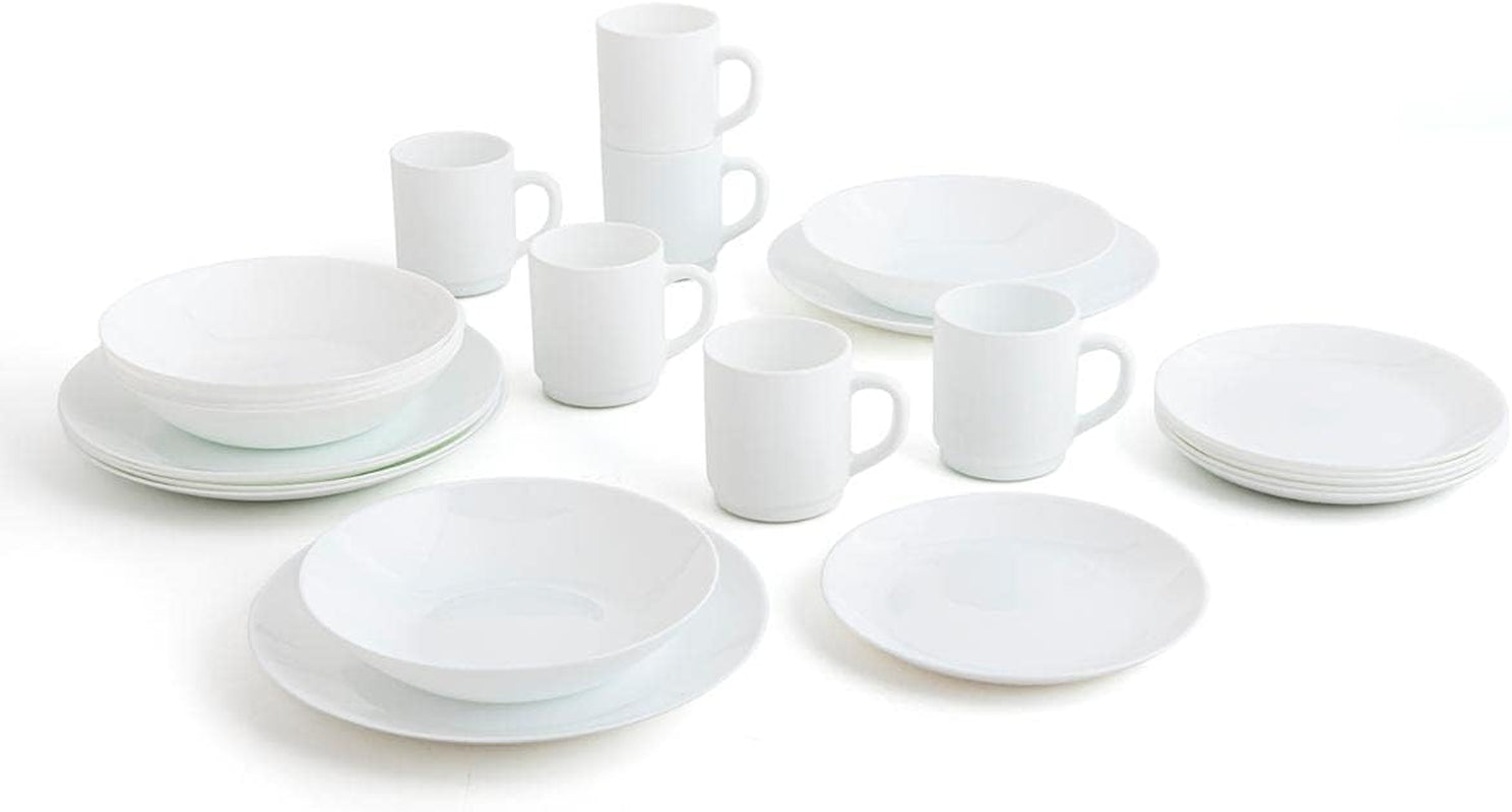 Weißes Geschirrset für 6 Personen, 24-teilig, 6 Speiseteller, 6 Speiseteller, 6 Dessertteller und 6 Tassen, mehrfarbig, 24-teilig