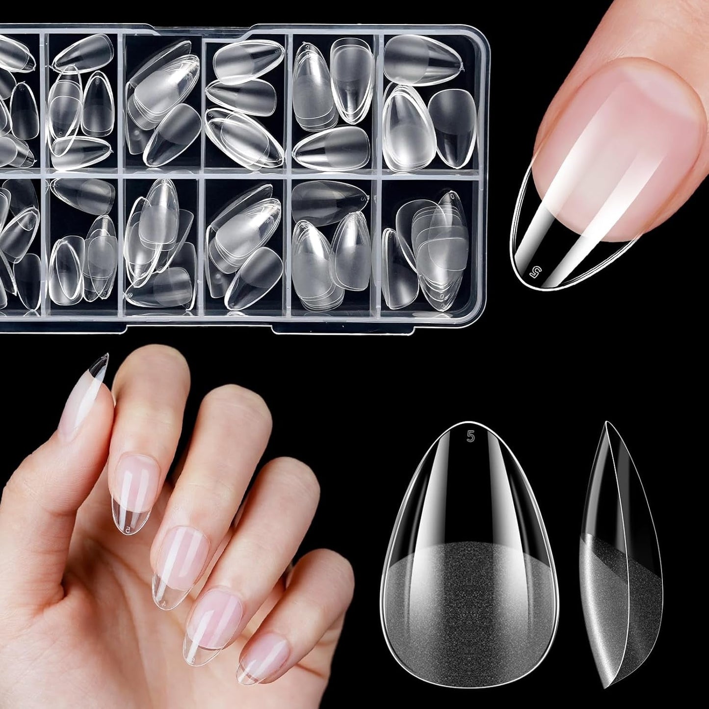 Kurze künstliche Nägel, Ballerina, 120 Stück, zum Aufkleben, 12 Größen, kurze künstliche Nägel, weiche Gel-Nagelspitzen mit vollständiger Abdeckung für kurze Gelnägel, S