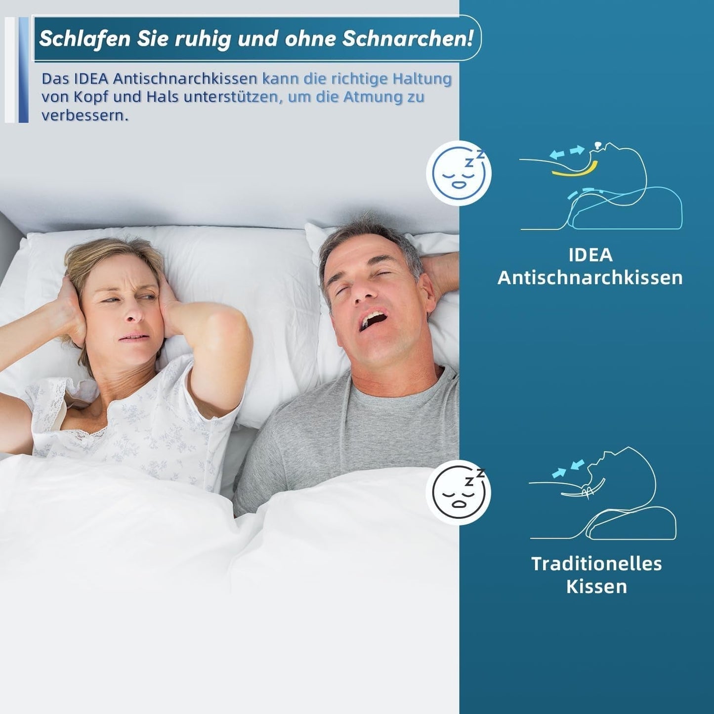 IDEA Nackenschmerzkissen, orthopädisches Kissen aus Memory-Schaum, ergonomisches Nackenkissen für optimale Unterstützung, Anti-Schnarch-Kissen für Seiten-, Rücken- und Bauchschlaf, zervikale orthopädische Kissen, Naty Shop