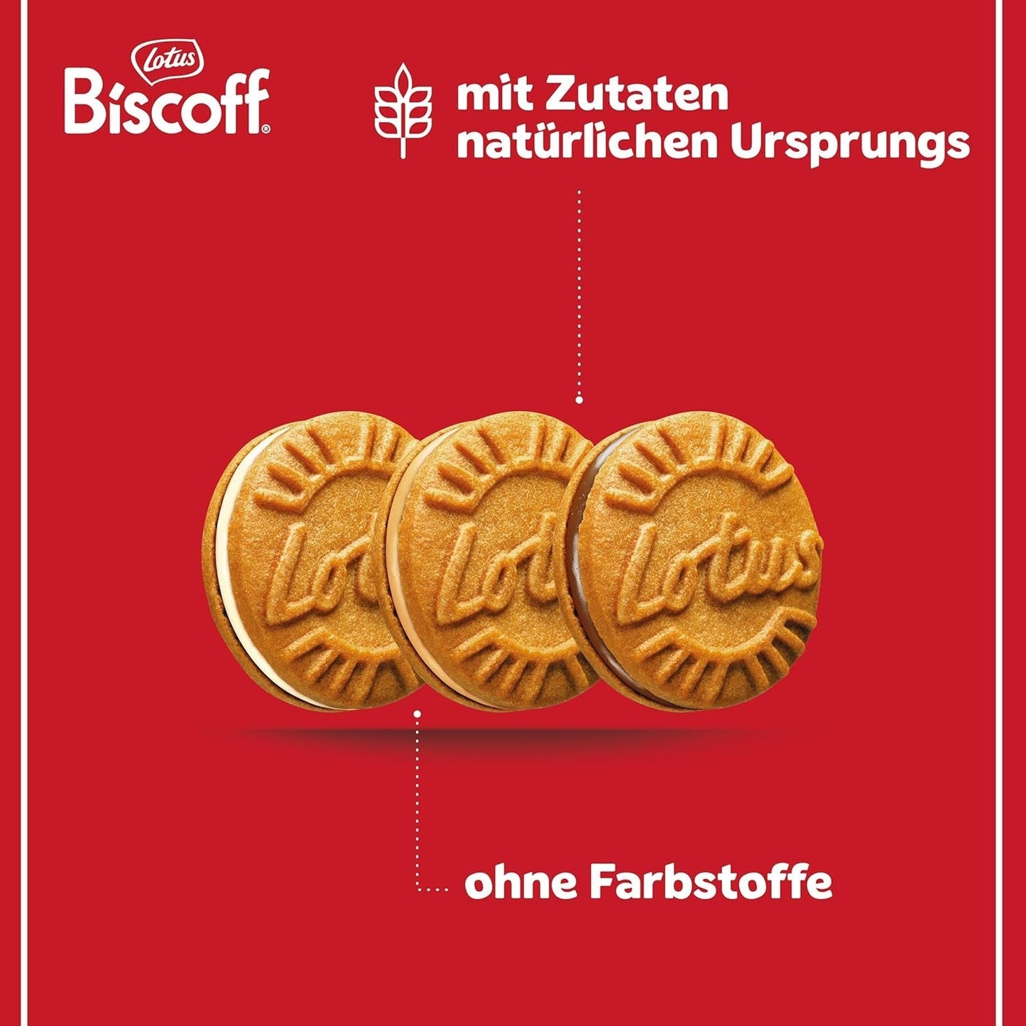 Lotus Biscoff | Doppelte Kekse-Sortenpackung | 3 Sorten: Biscoff Cream, Vanille- und Schokoladengeschmack | 5 Doppelkekse pro Packung | Inhaltsstoffe natürlichen Ursprungs | Keine Farbstoffe | 16 x 50g | 800g