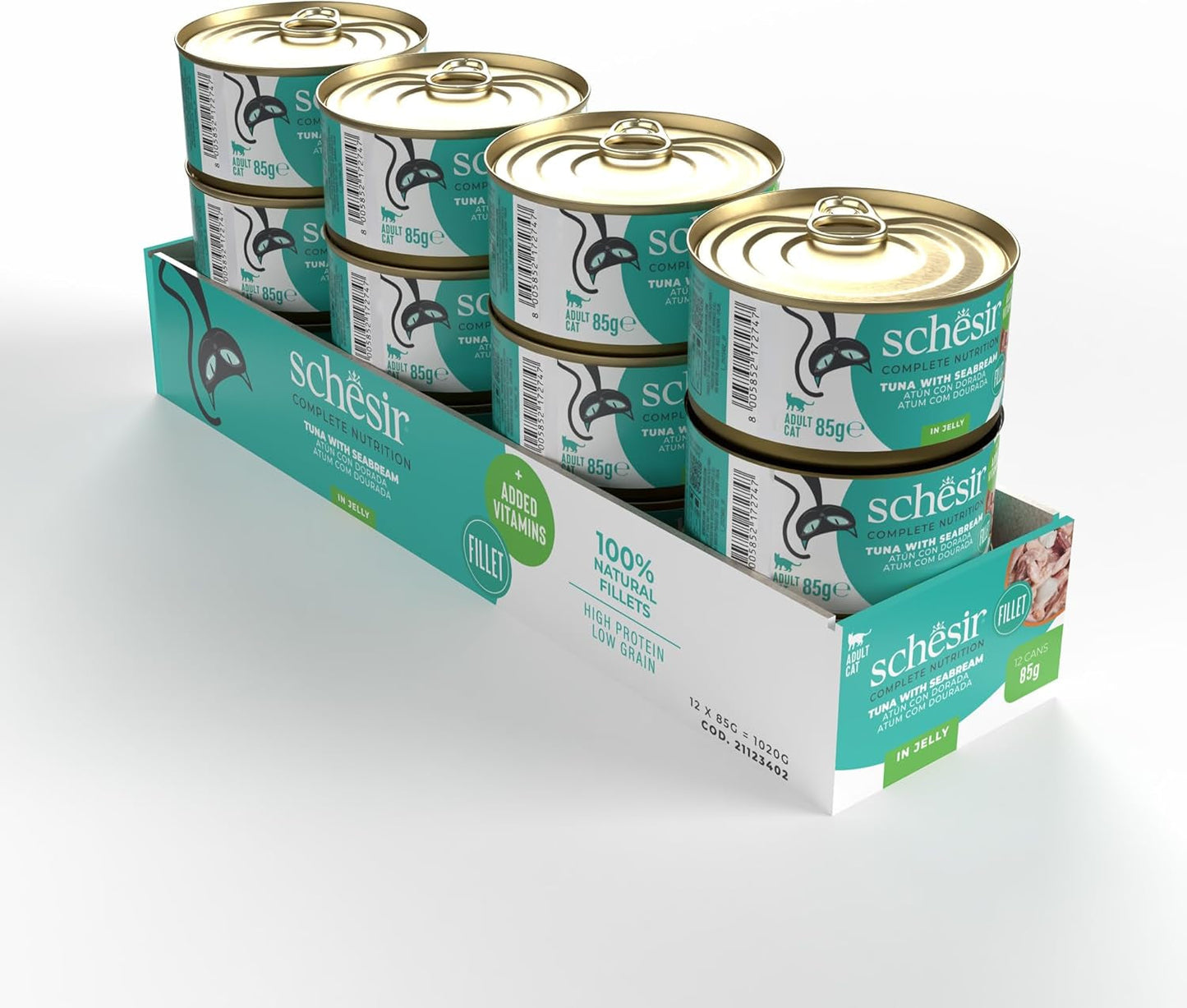 Thunfisch mit Goldgelee, Nassfutter für Katzen, Dose, 100 % natürlich, mit zusätzlichen Vitaminen, 12 x 85 g