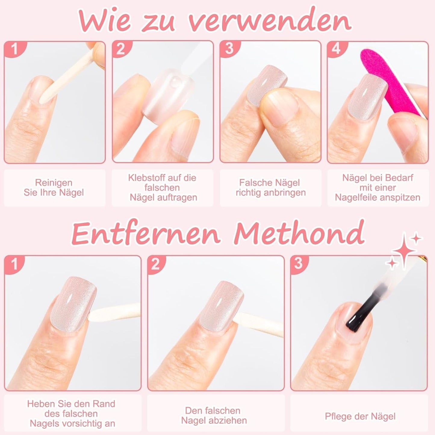 Kiiwah 48 Stück kurze quadratische Nägel, rosa, künstliche Nägel, zum Aufkleben, kurze Nagelspitzen, falsche Nagelspitzen