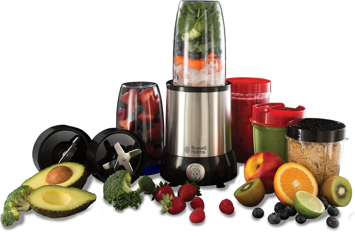 Russell Hobbs Mixer [Multifunktions- Standmixer] Nutriboost (Inkl. 5 Bpa-Freie Und Spülmaschinengeeignete Behälter + Deckel, 22.000 U/Min, 0,9 Ps-Motor) Elektrischer, Smoothie-Maker 23180-56 Kitchen Naty Shop