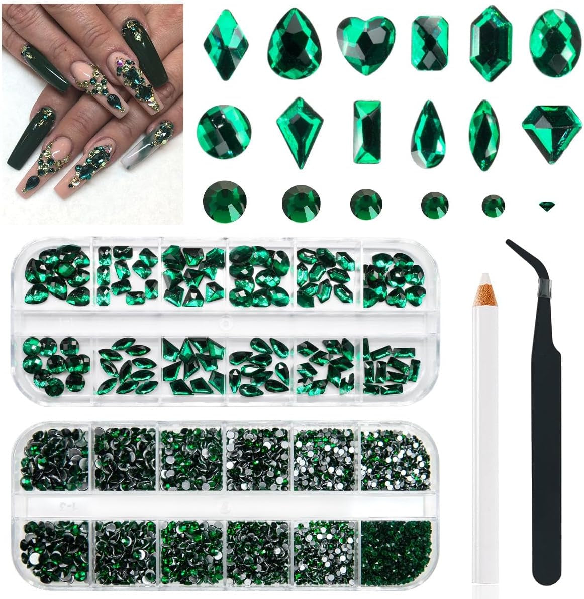 2630 Stück funkelnde AB-Kristallsteine ​​für Nägel, 120 12 Arten große funkelnde Steine ​​+ 2510 runde K9-Glassteine ​​in 6 Größen für Nägel, Strasssteine, Nageldesigns, Nagelanhänger für Gesichtskunst