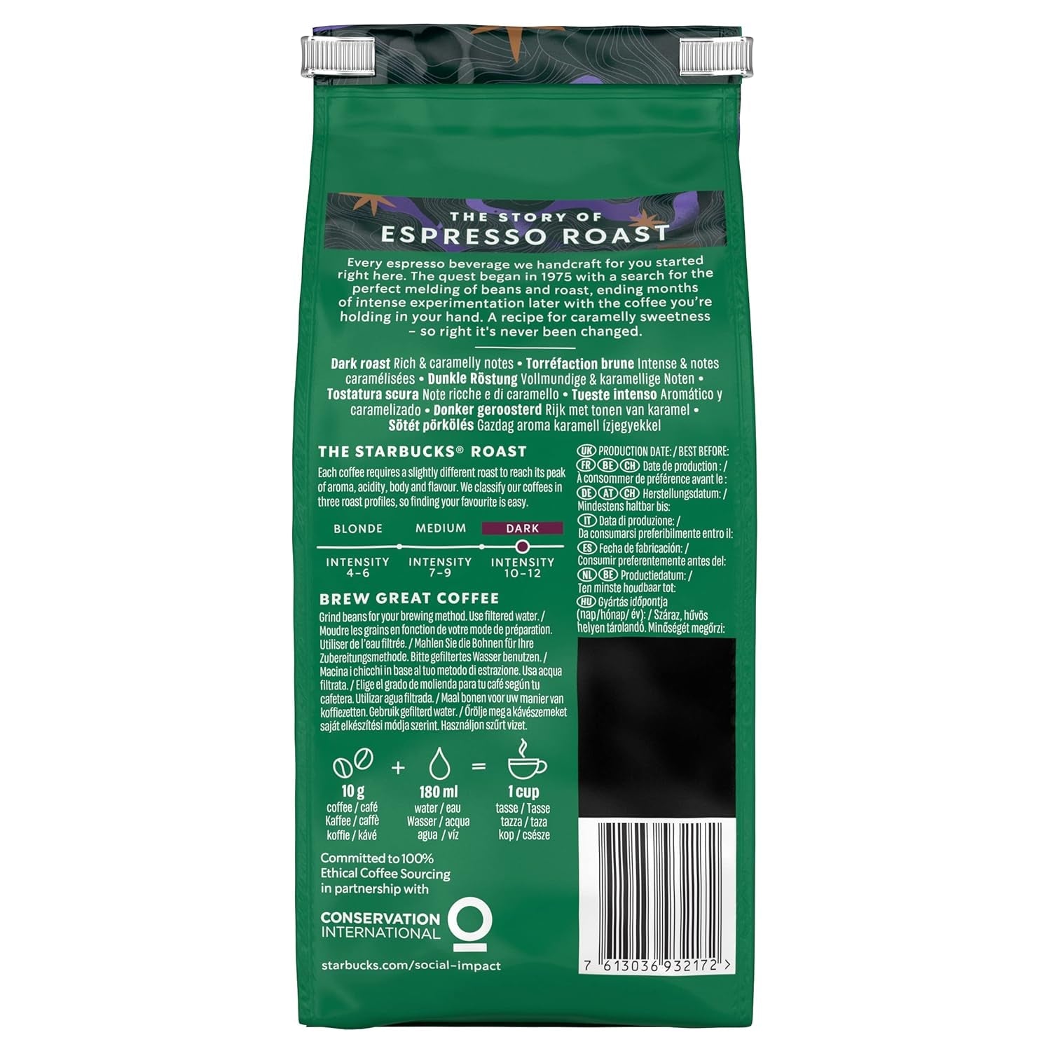 STARBUCKS Espresso Roast, Black Roast, ganze Kaffeebohnen, 200 g (6er-Pack)