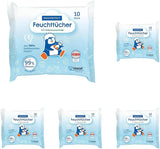PAEDIPROTECT Baby-Feuchttücher, 1 x 10 Stück, empfindliche Baby-Wasser-Feuchttücher, 99 % Wasser, frei von Duftstoffen, für Babys und Kinder, zarte Haut, ohne Kokosnussextrakt, ohne Mikroplastik, vegan (5er-Pack)