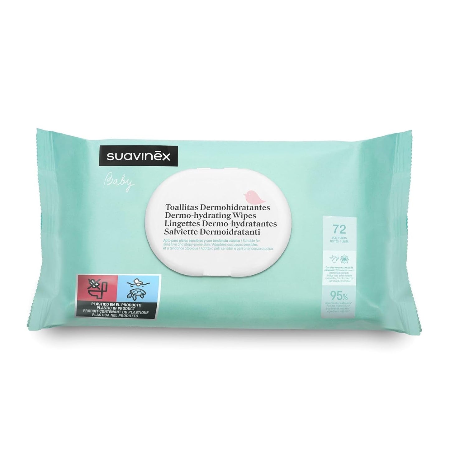 Suavinex Baby-Feuchttücher, 60 Stück, geeignet für atopische Haut, 96 % natürliche Inhaltsstoffe