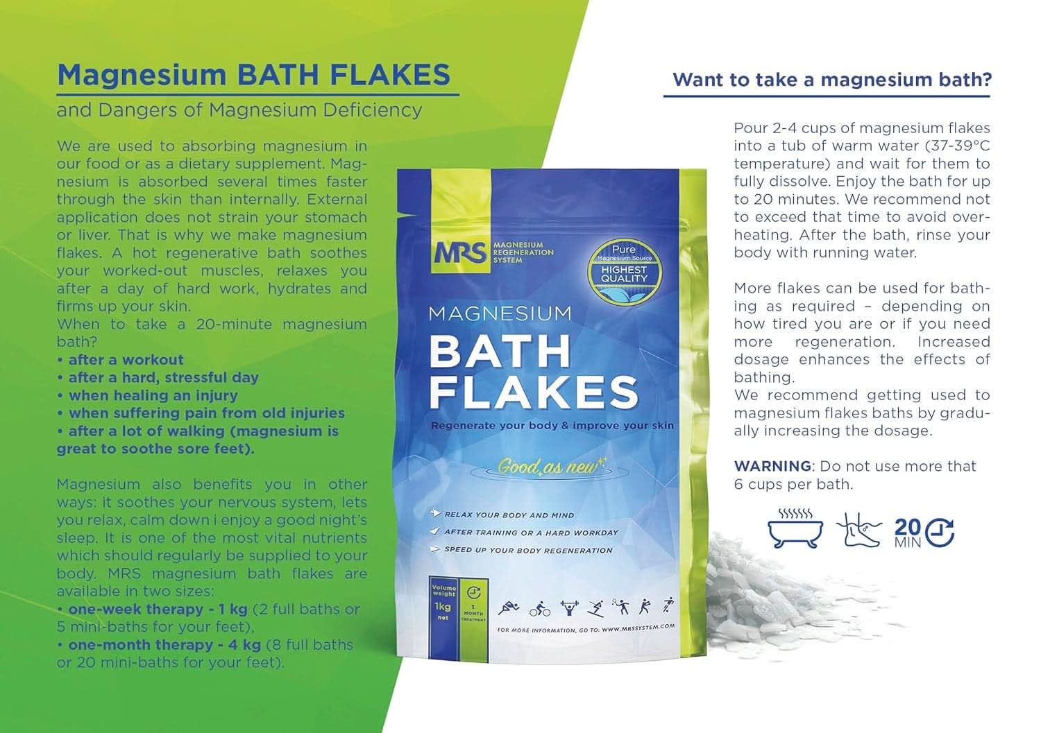 MRS 100 % natürliche Magnesiumchlorid-Flocken – ideales Badesalz für ein Fußbad, Vollbad und gegen Magnesiummangel – 4 kg Dusche und Bad Naty Shop