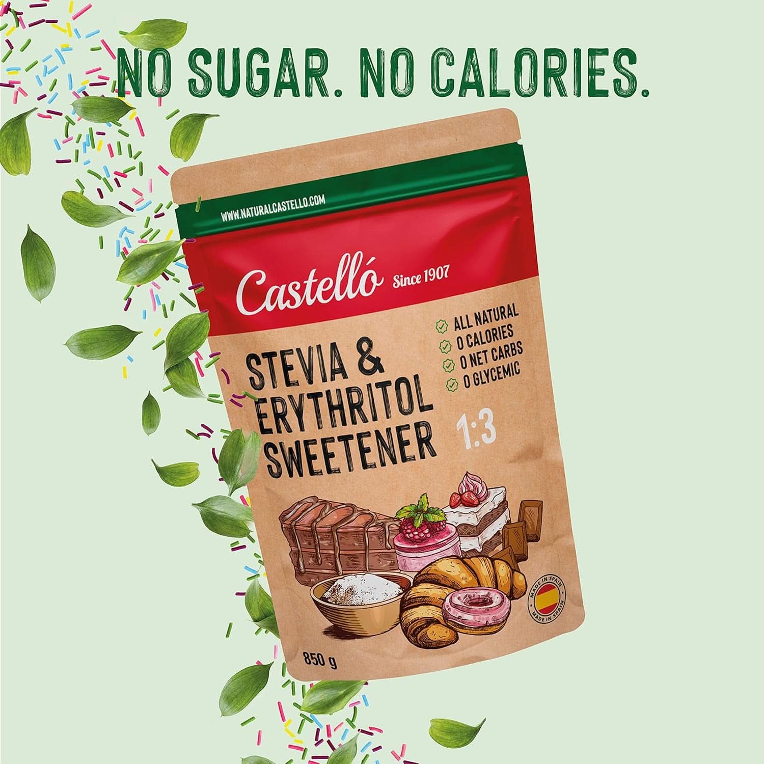 Stevia + Erythritol 1:3 Süßstoff, 1G = 3G Zucker, 850 Gramm Süßstoffe Naty Shop