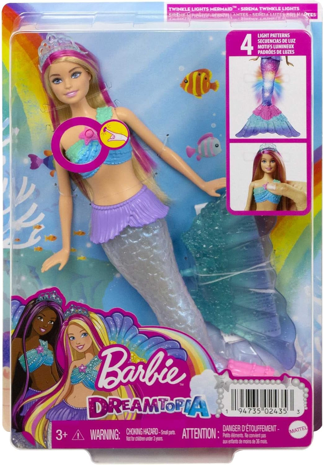 Barbie Dreamtopia Magic Light Meerjungfrau-Puppe mit blonden Haaren, Barbie-Puppe mit Meerjungfrauenschwanz, geeignet als Geschenk für Kinder ab 3 Jahren, HDJ36