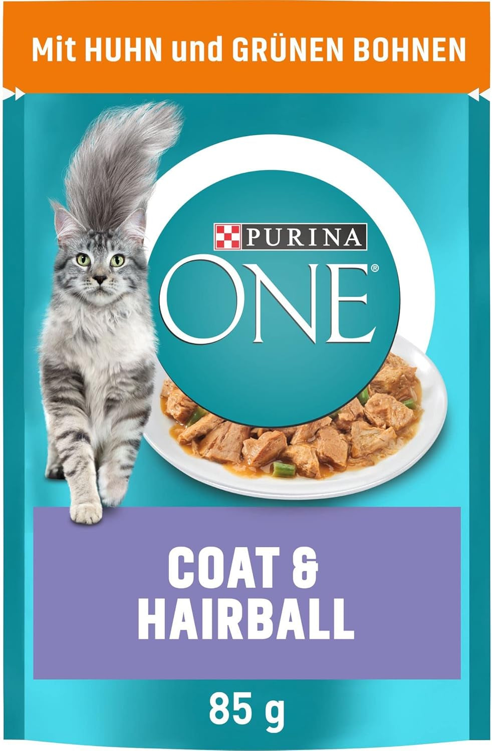 PURINA ONE Fell- und Haarballen-Nassfutter für Katzen in Sauce mit Huhn, 26er-Pack (26 x 85 g)