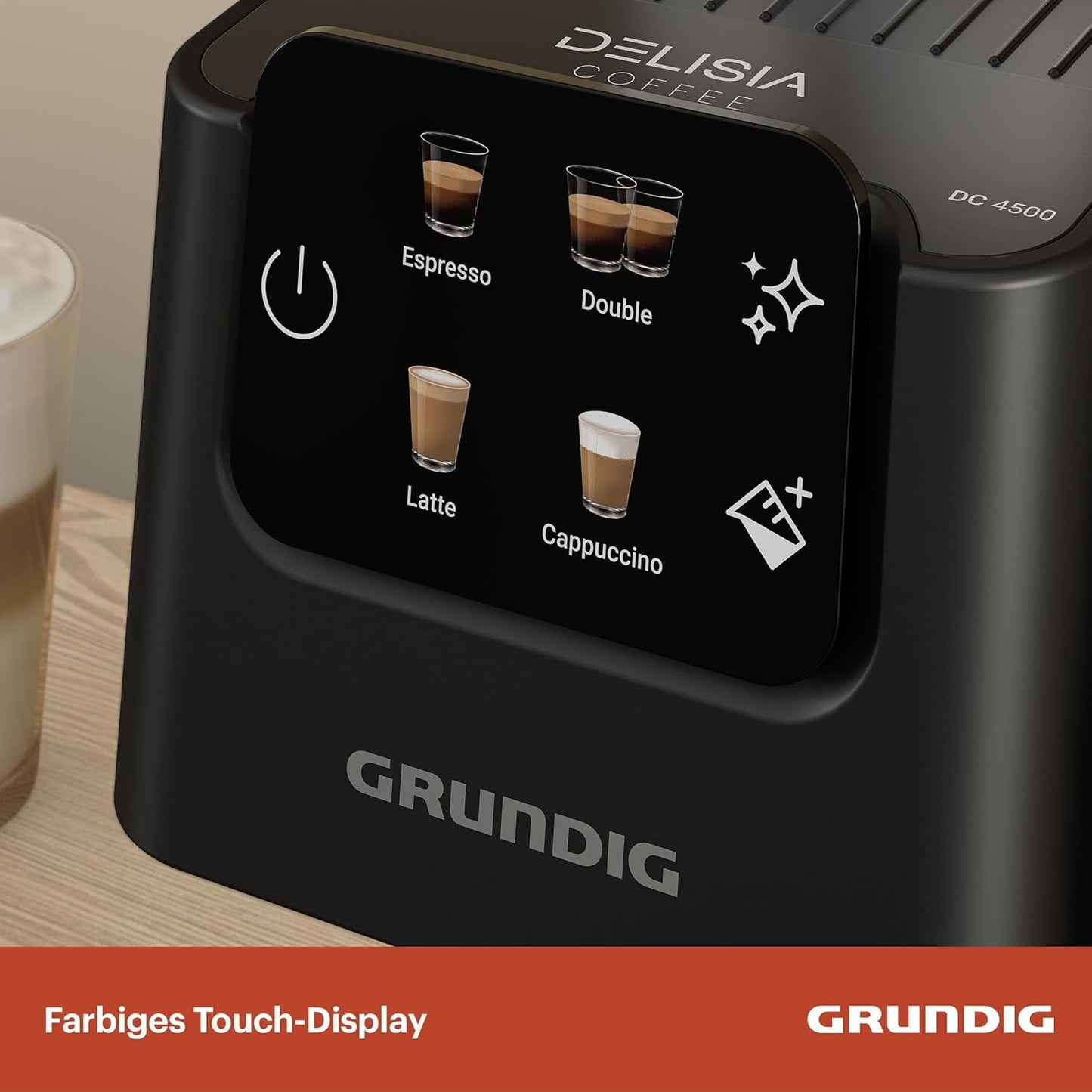 Siebträger-Espressomaschine GRUNDIG KSM 5330 mit integriertem Milchbehälter, Leistung 1628 W, Pumpendruck 15 bar, Doppeldüse, farbiges Touch-Display, BrewSense, CreamyPro, Edelstahl dunkel/Schwarz