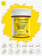 Lebensmittelfarbe Sugarflair Max Concentrated Yellow Extra, hochkonzentrierte Lebensmittelfarbe für Marzipan und Fondant, Pastenfarbe Max Concentrate – 42 g