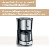 SEVERIN „TypeSwitch“ Espressomaschine mit Thermokaraffe, AromaSwitch zur Wahl zwischen 2 Brühprofilen, Kaffeemaschine für bis zu 10 Tassen, 1000W, Edelstahl gebürstet-schwarz, KA 4845