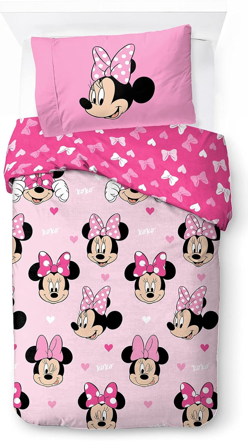 Bettwäsche für Kinder, Disney-Figuren, 100 % Baumwolle Bettwäsche – Kinder Naty Shop Pink – Minnie Mouse 135X200/50X70 (2 Stück)